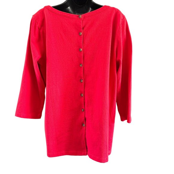 Lands End Womens Shirt LP Red Button-Back Tunic 3/4 Sleeves Heavy Knit - Picture 2 of 9
